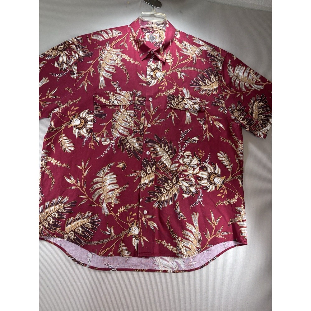 Vintage Banana Republic Safari Travel Shirt Men XL Red Tropical Floral Hong Kong